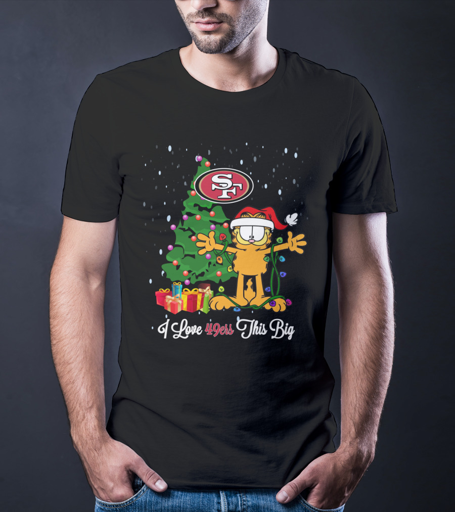 I Love 49ers This Big SF Christmas Tree Garfield Santa Hat T-Shirt