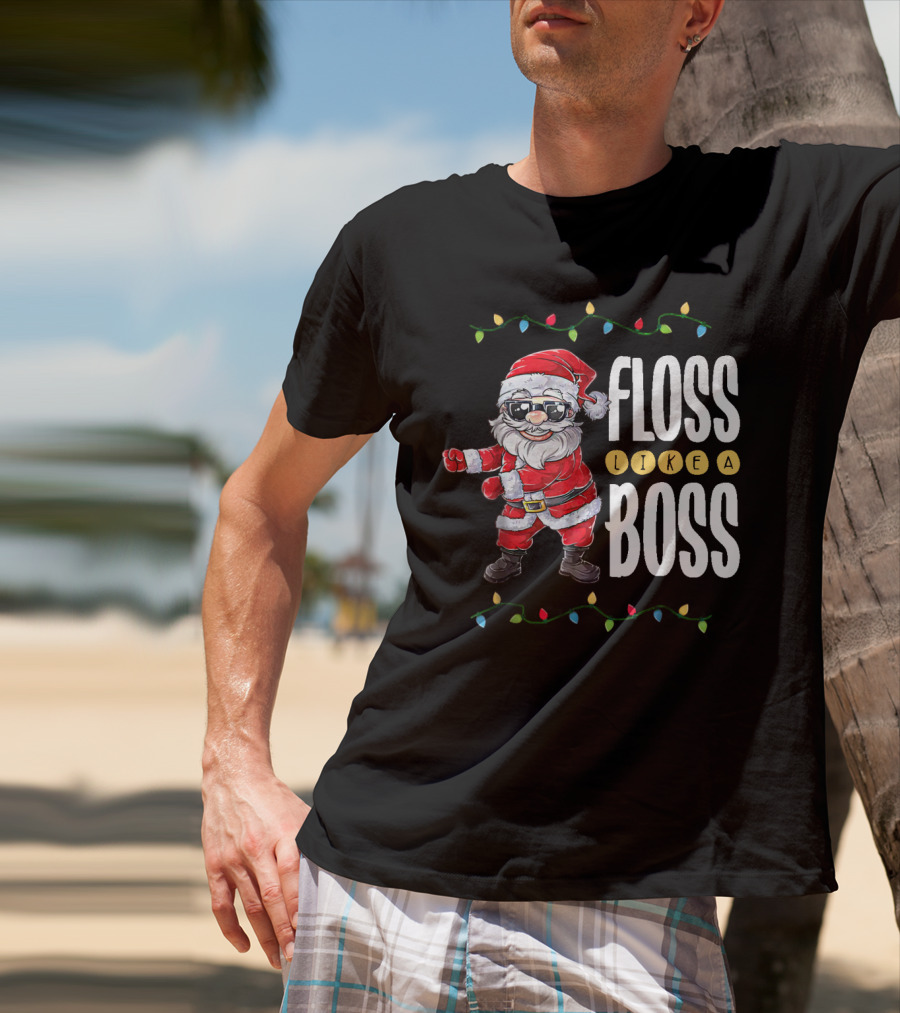 Floss Like A Boss Santa Dancing With Christmas Lights T-Shirt