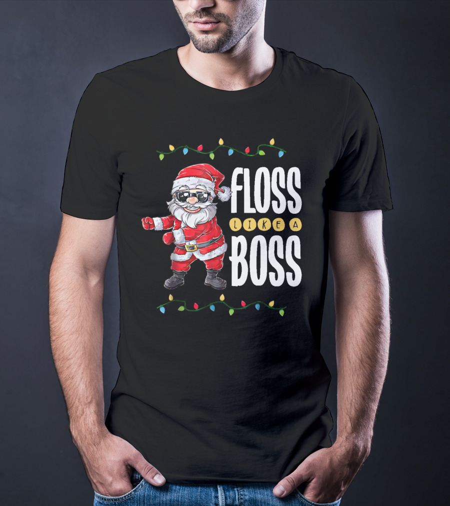 Floss Like A Boss Santa Dancing With Christmas Lights T-Shirt