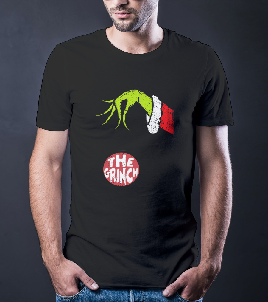 The Grinch Hand Holding Red Ornament With The Grinch Text T-Shirt