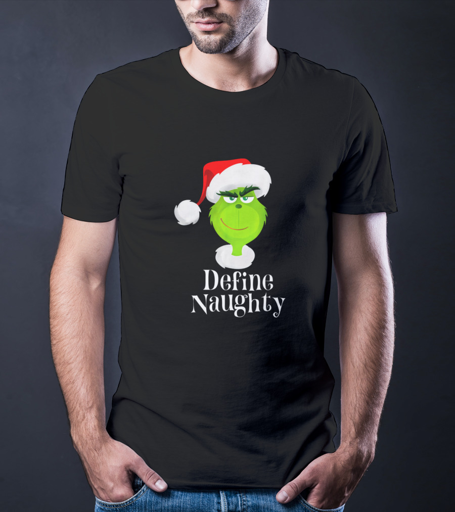 The Grinch Define Naughty Santa Hat Smirk Christmas T-Shirt