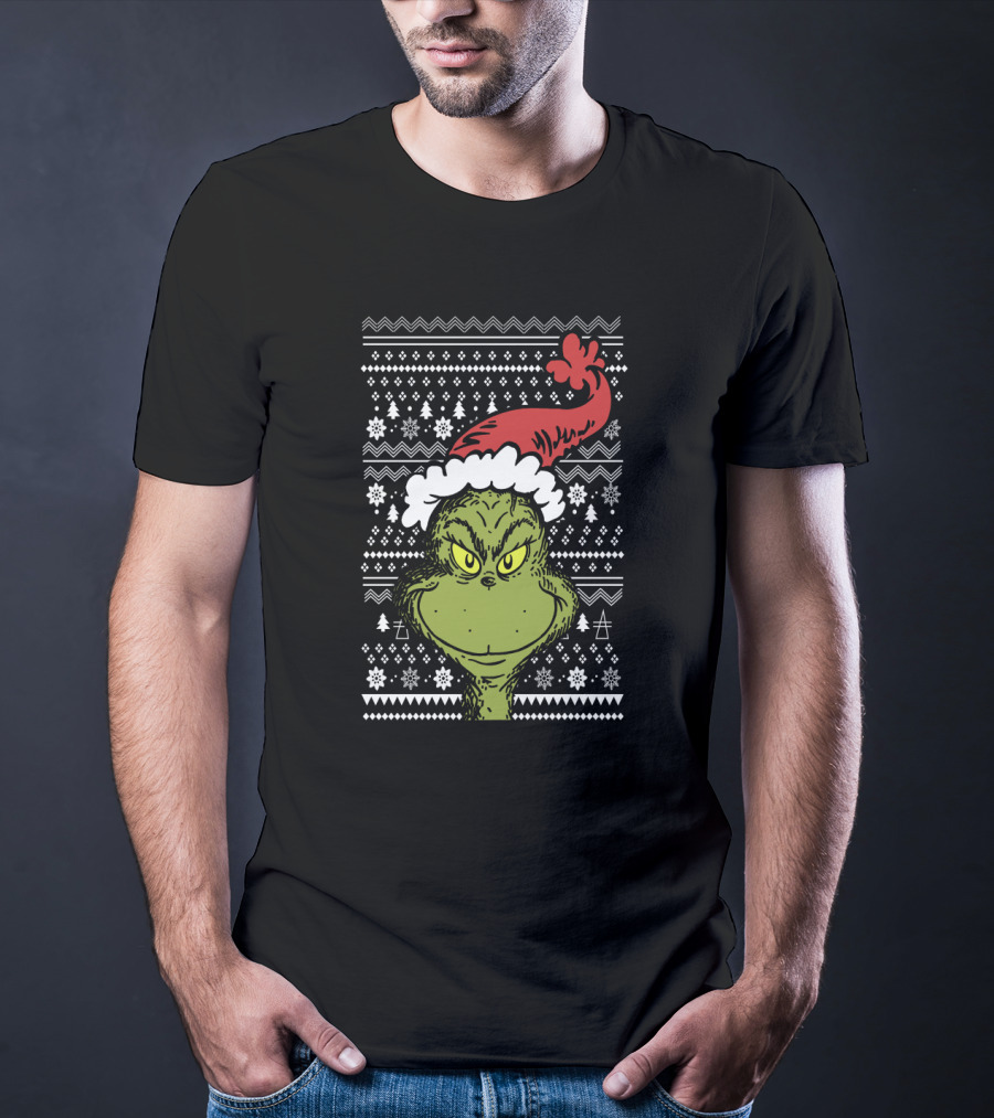 The Grinch Merry Grinchmas Ugly Christmas Sweater Pattern Holiday T-Shirt