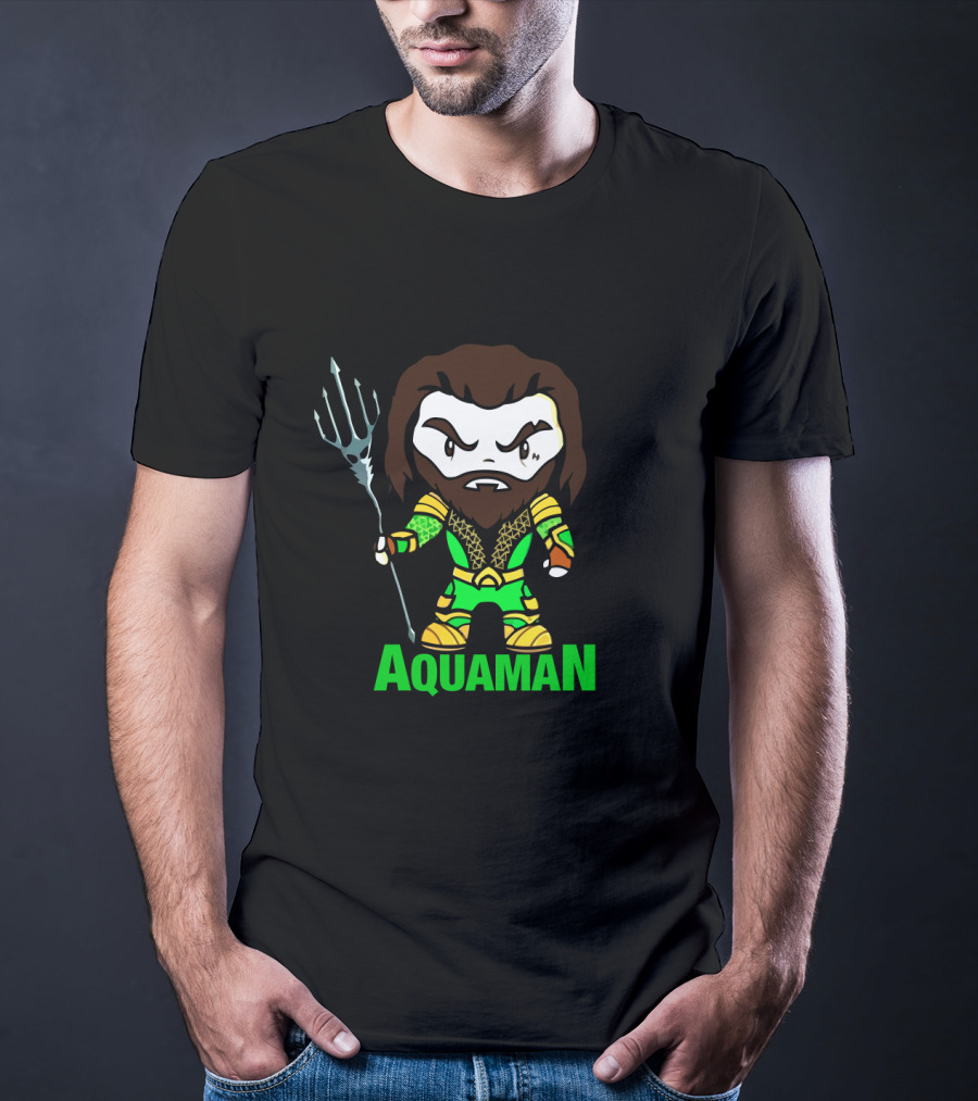 Aquaman Cartoon Character Holding Trident Bright Green T-Shirt