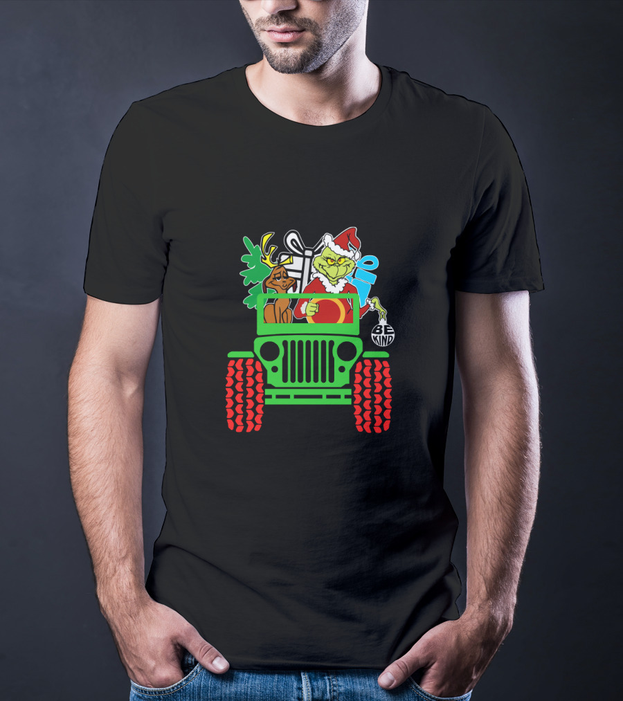Be Kind Christmas Grinch And Dog In Jeep With Gifts T-Shirt