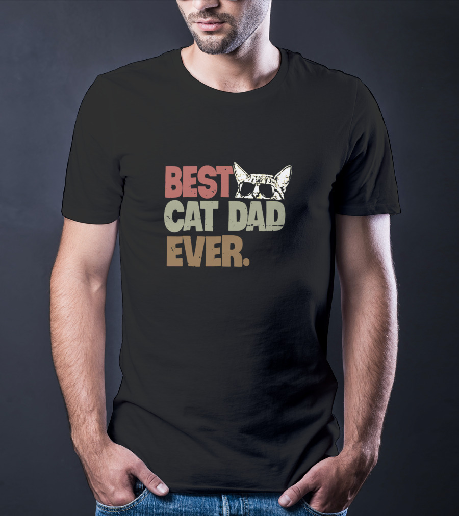 Best Cat Dad Ever Sunglasses Cool Cat T-Shirt