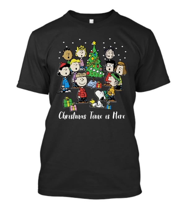 Peanuts Christmas Time Is Here Snoopy And Characters Around Christmas Tree T-Shirt