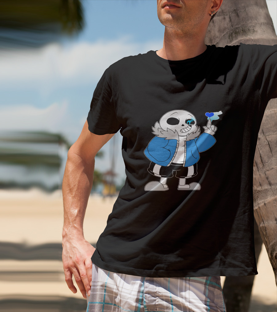 Sans Undertale Character With Blue Heart And Skeleton Jacket Look T-Shirt