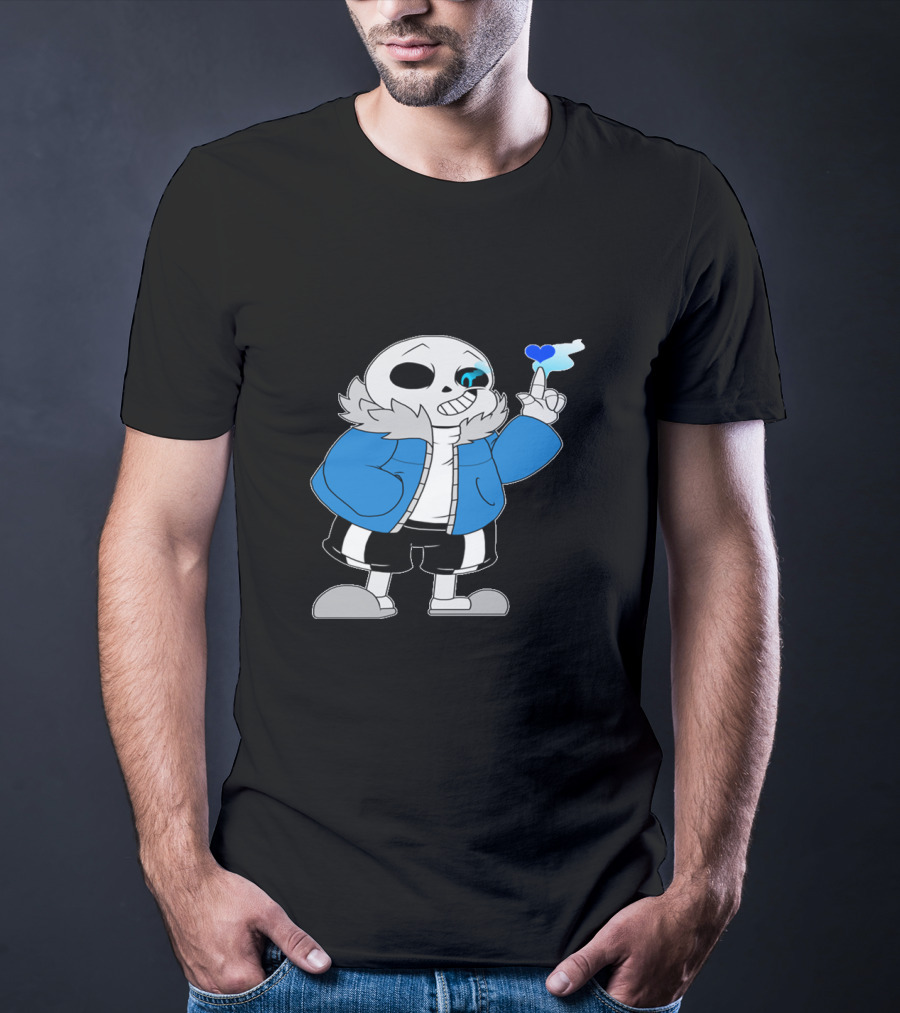 Sans Undertale Character With Blue Heart And Skeleton Jacket Look T-Shirt