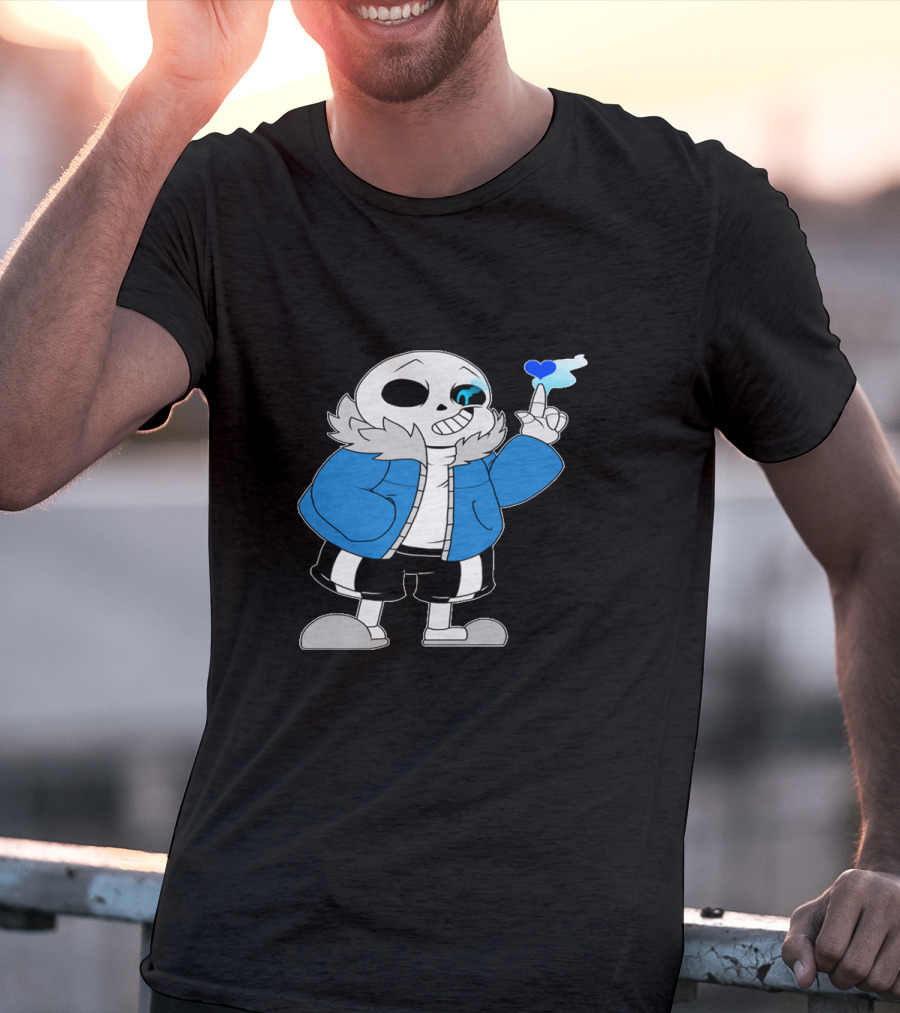 Sans Undertale Character With Blue Heart And Skeleton Jacket Look T-Shirt
