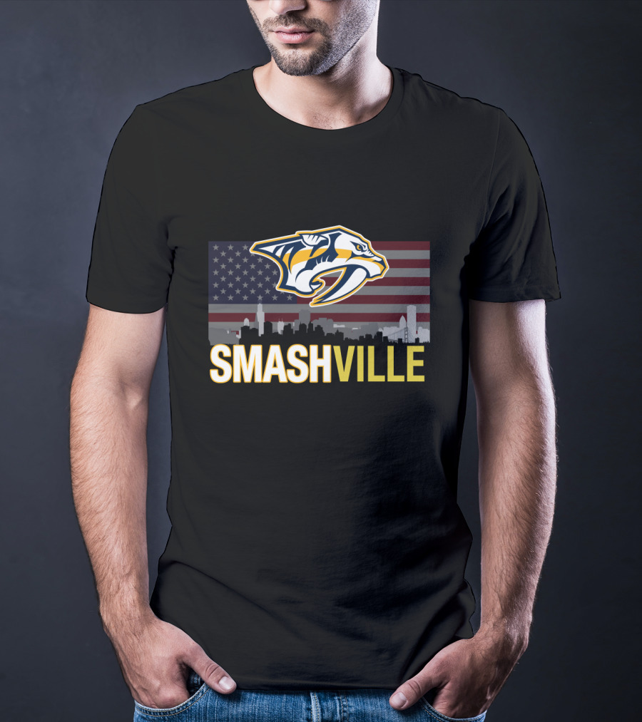 Smashville Midnight Skyline American Flag Predators T-Shirt
