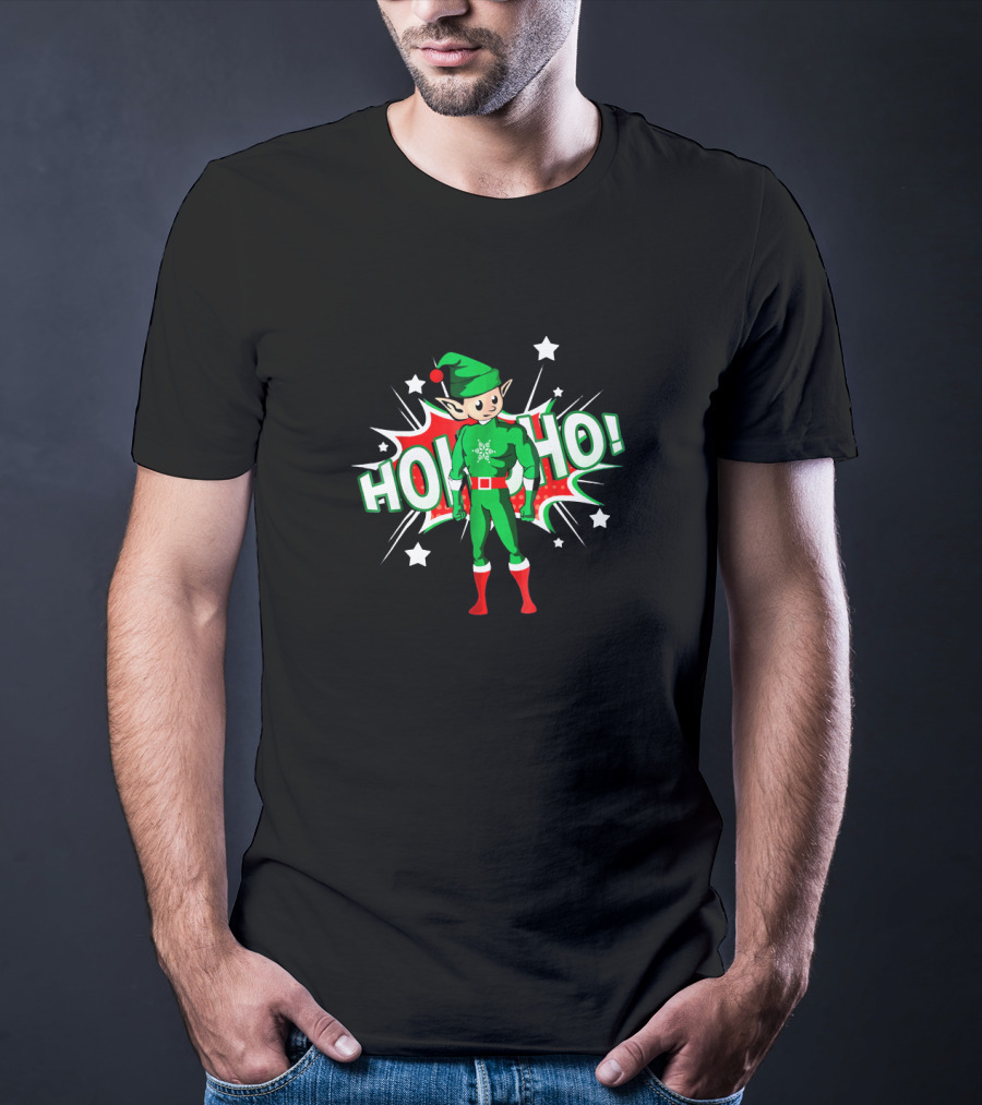Ho Ho Superhero Elf Holiday Festive Costume Explosion T-Shirt