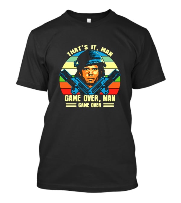 That's It Man Game Over Man Game Over Soldier Dual Guns Retro Stripes T-Shirt