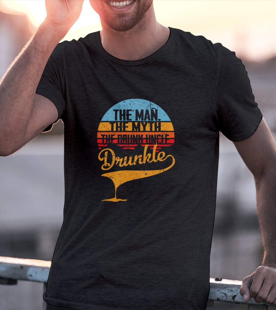 The Man The Myth The Drunk Uncle Drunkle Retro Sunset T-Shirt