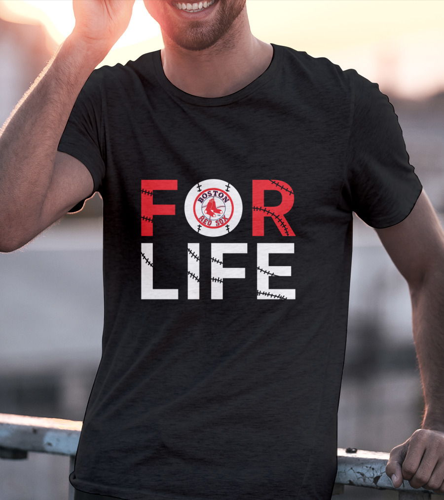 Boston Red Sox For Life Baseball Stitch Pattern T-Shirt