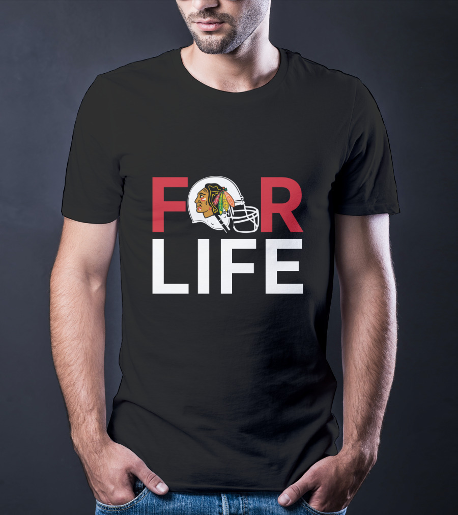 Chicago Blackhawks For Life Helmet Logo T-Shirt