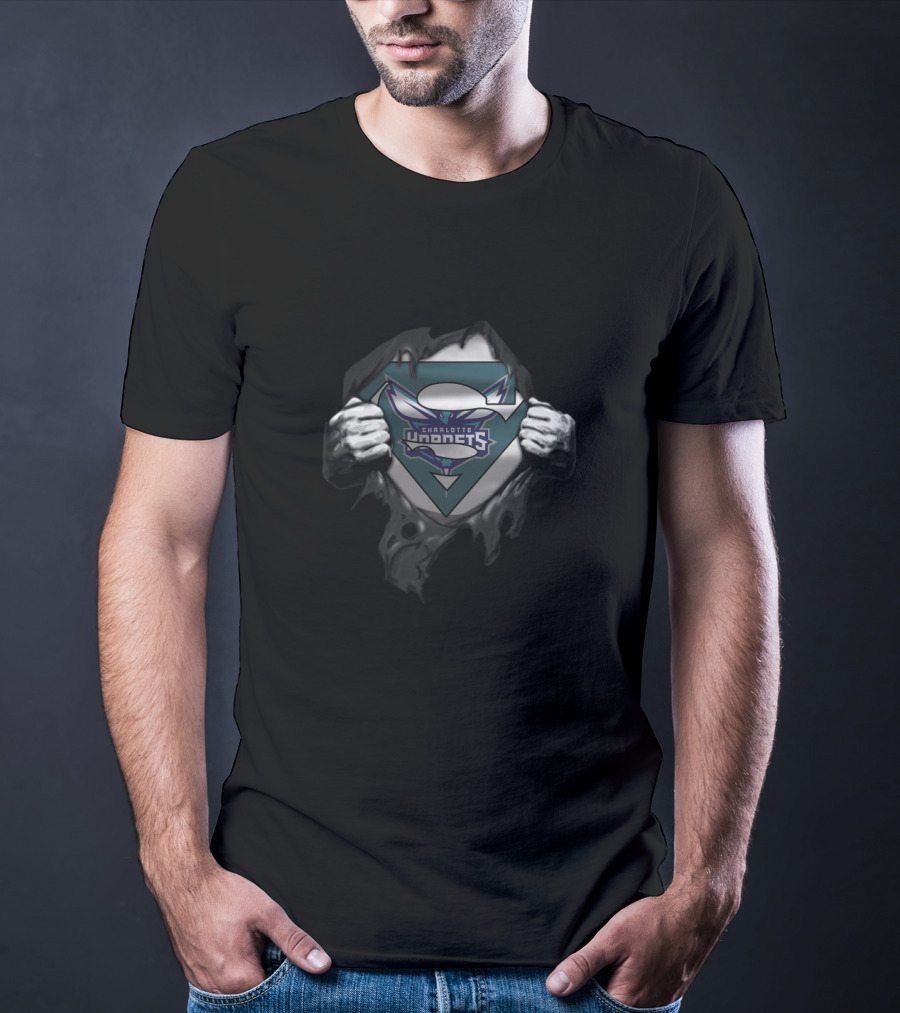 Charlotte Hornets Superman Logo Fan Crossover T-Shirt