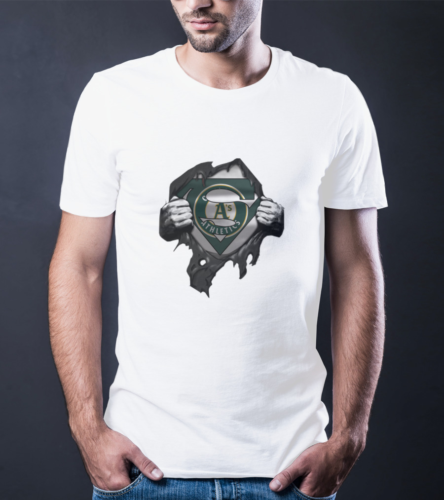 Oakland Athletics A's Logo With Superman Shield Hands T-Shirt