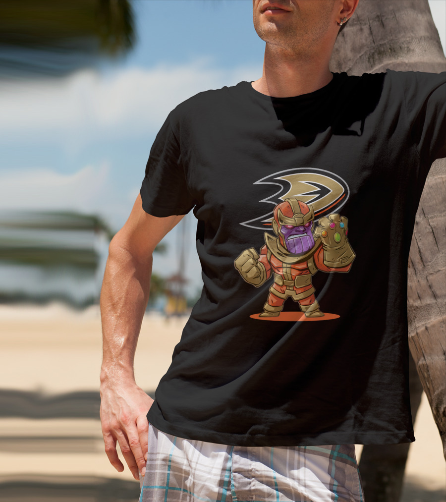 Anaheim Ducks Fans Unite With Thanos Character Featuring Iconic Gauntlet And Infinity Stones Styling T-Shirt