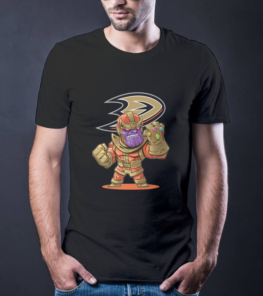 Anaheim Ducks Fans Unite With Thanos Character Featuring Iconic Gauntlet And Infinity Stones Styling T-Shirt