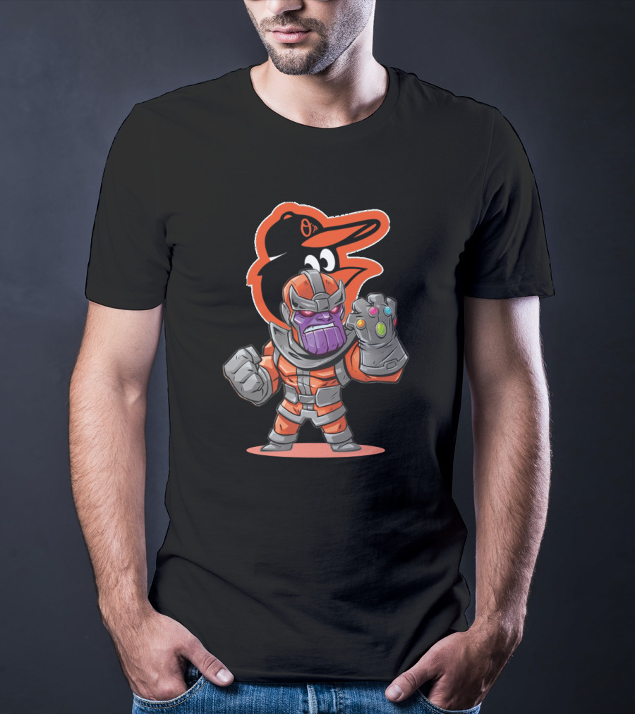 Baltimore Orioles Themed Thanos Character With Infinity Gauntlet T-Shirt