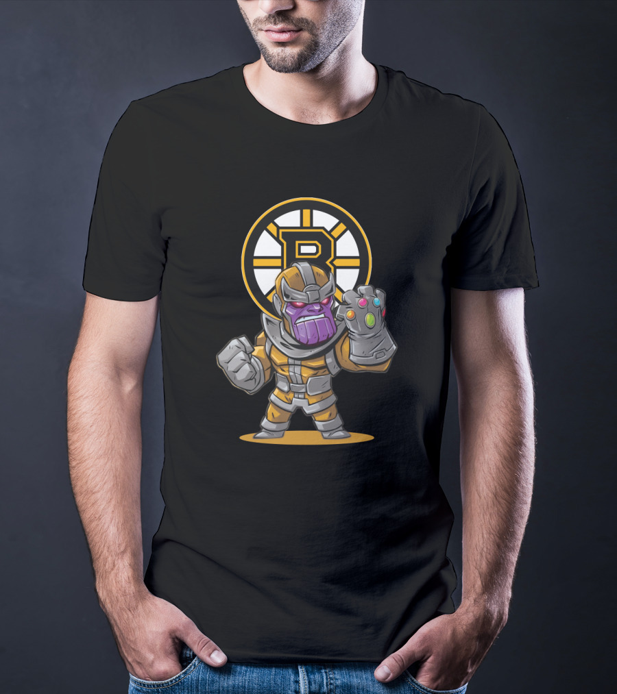 Thanos Infinity Gauntlet Meets Boston Bruins Logo Fans Crossover T-Shirt