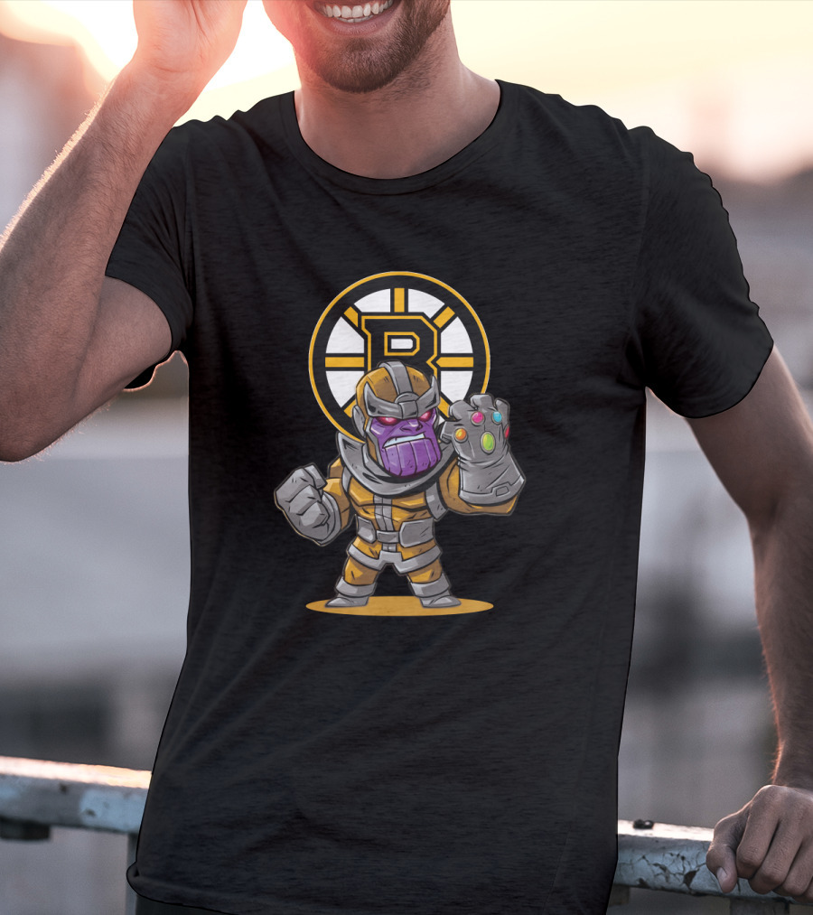 Thanos Infinity Gauntlet Meets Boston Bruins Logo Fans Crossover T-Shirt