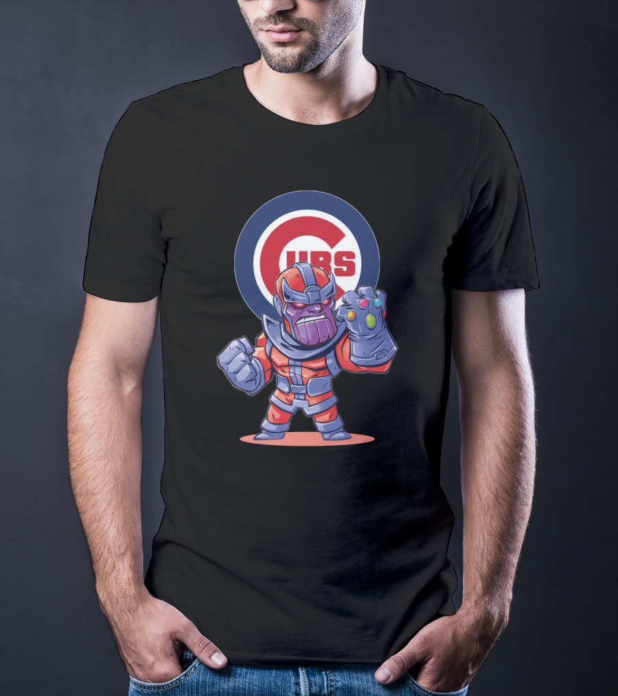 Thanos Cartoon Character With Infinity Gauntlet And Chicago Cubs T-Shirt