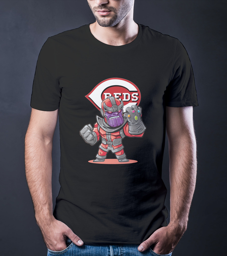 Cincinnati Reds Fans Thanos Mashup With Infinity Gauntlet And Baseball T-Shirt