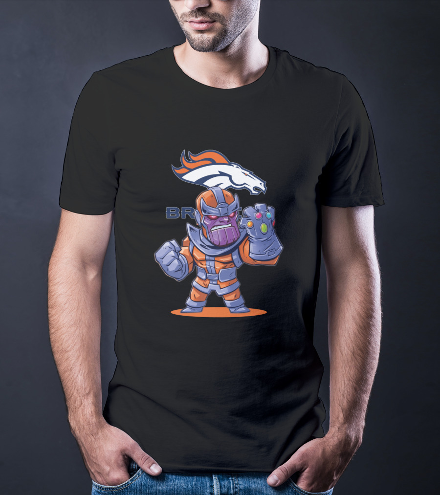 Thanos In Denver Broncos Colors Holding Infinity Gauntlet With Team T-Shirt