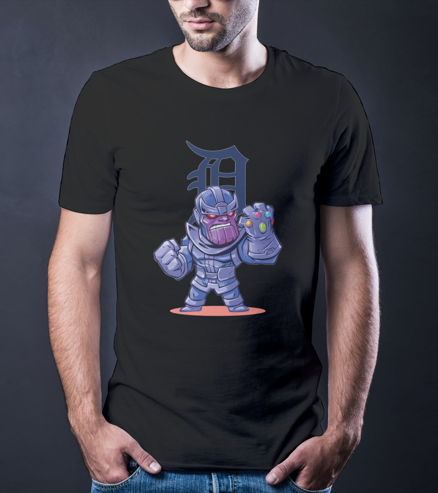 Detroit Tigers Fan Thanos Cartoon With Infinity Gauntlet T-Shirt