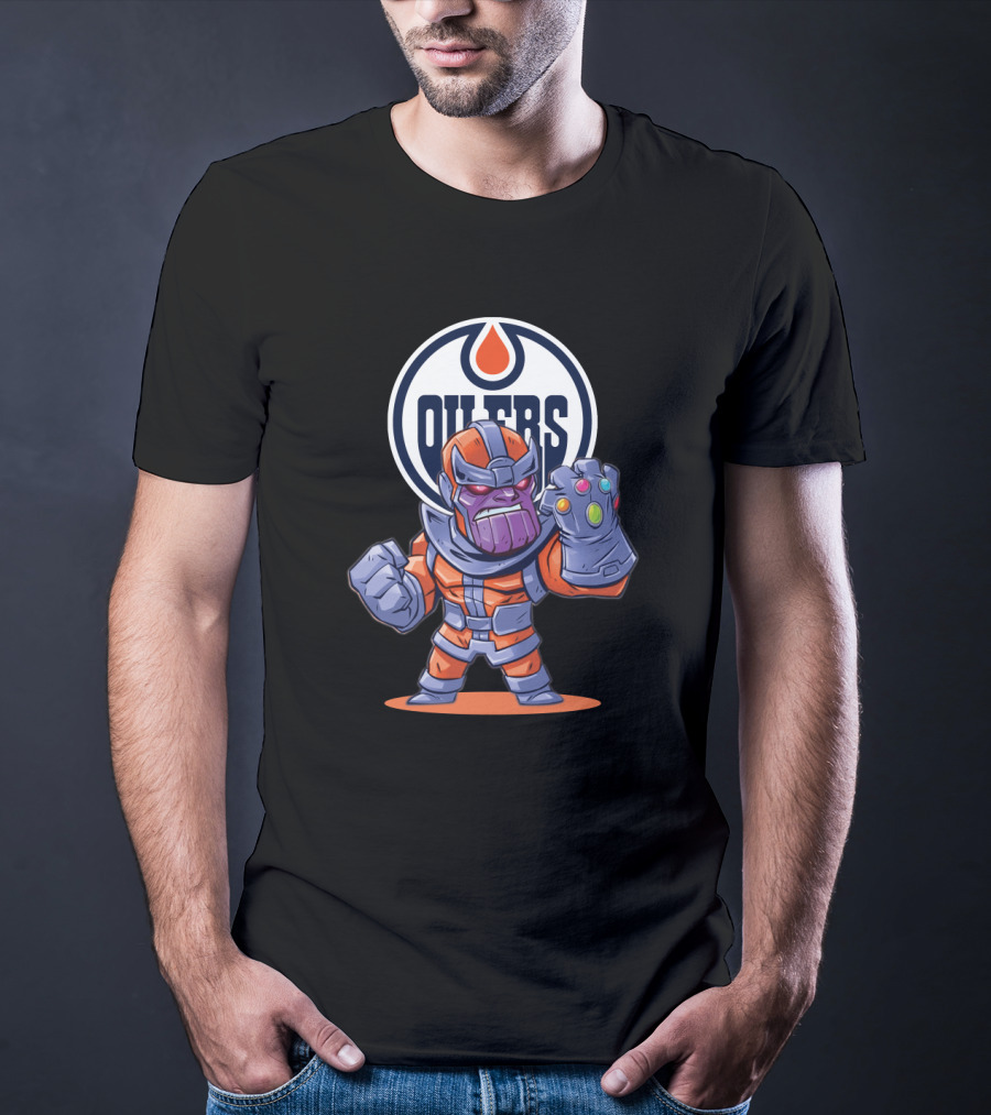 Thanos In Edmonton Oilers Colors Standing Strong With Oilers T-Shirt