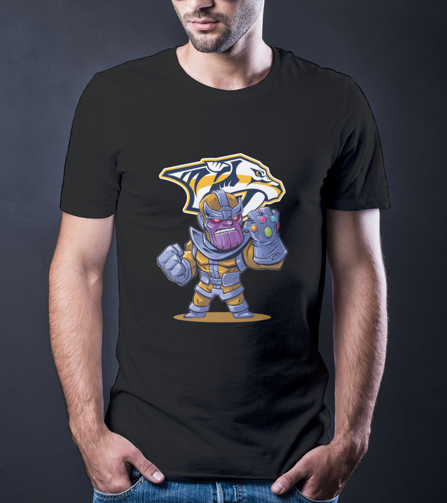 Nashville Predators Logo With Thanos Holding Infinity Gauntlet T-Shirt