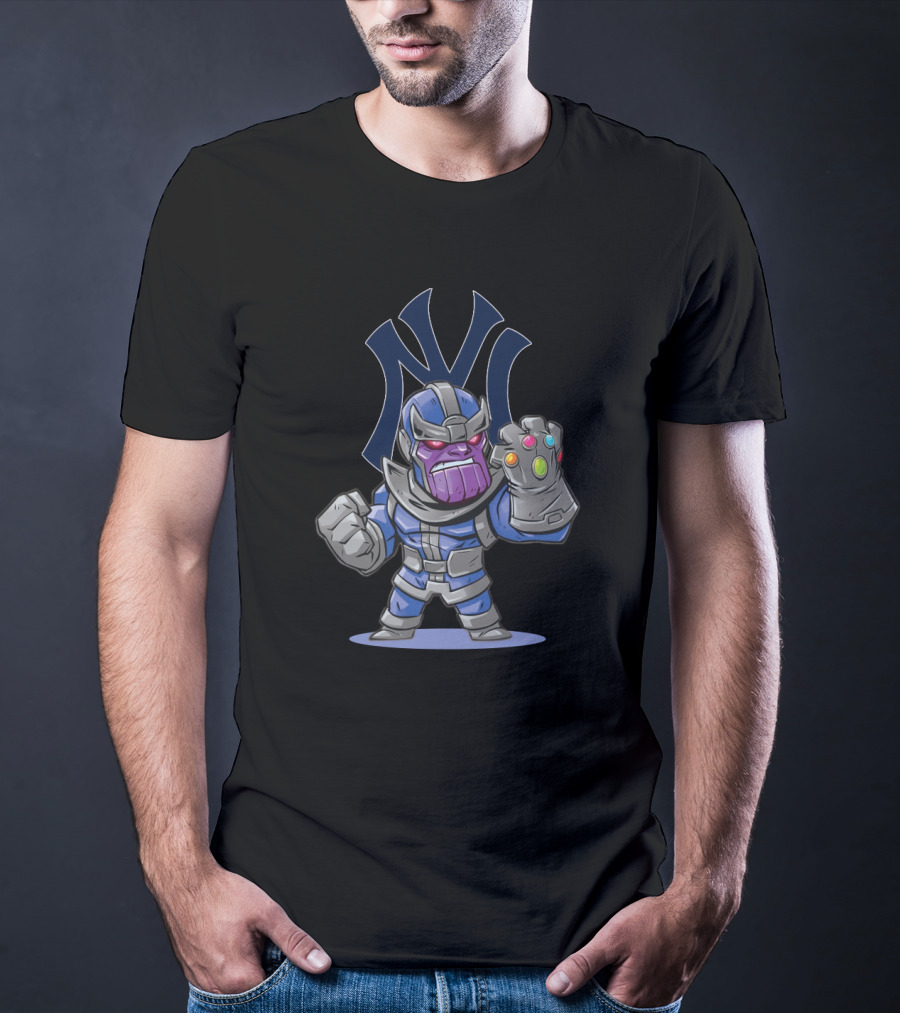Thanos With Infinity Gauntlet And New York Yankees Logo Fan T-Shirt