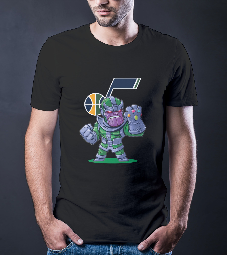 Thanos Cartoon Wearing Utah Jazz Colors With Team T-Shirt