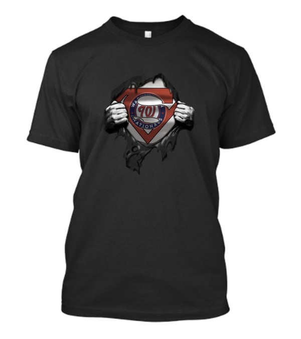 Superman Logo With Washington Nationals Emblem In Tearaway Style For Fans T-Shirt