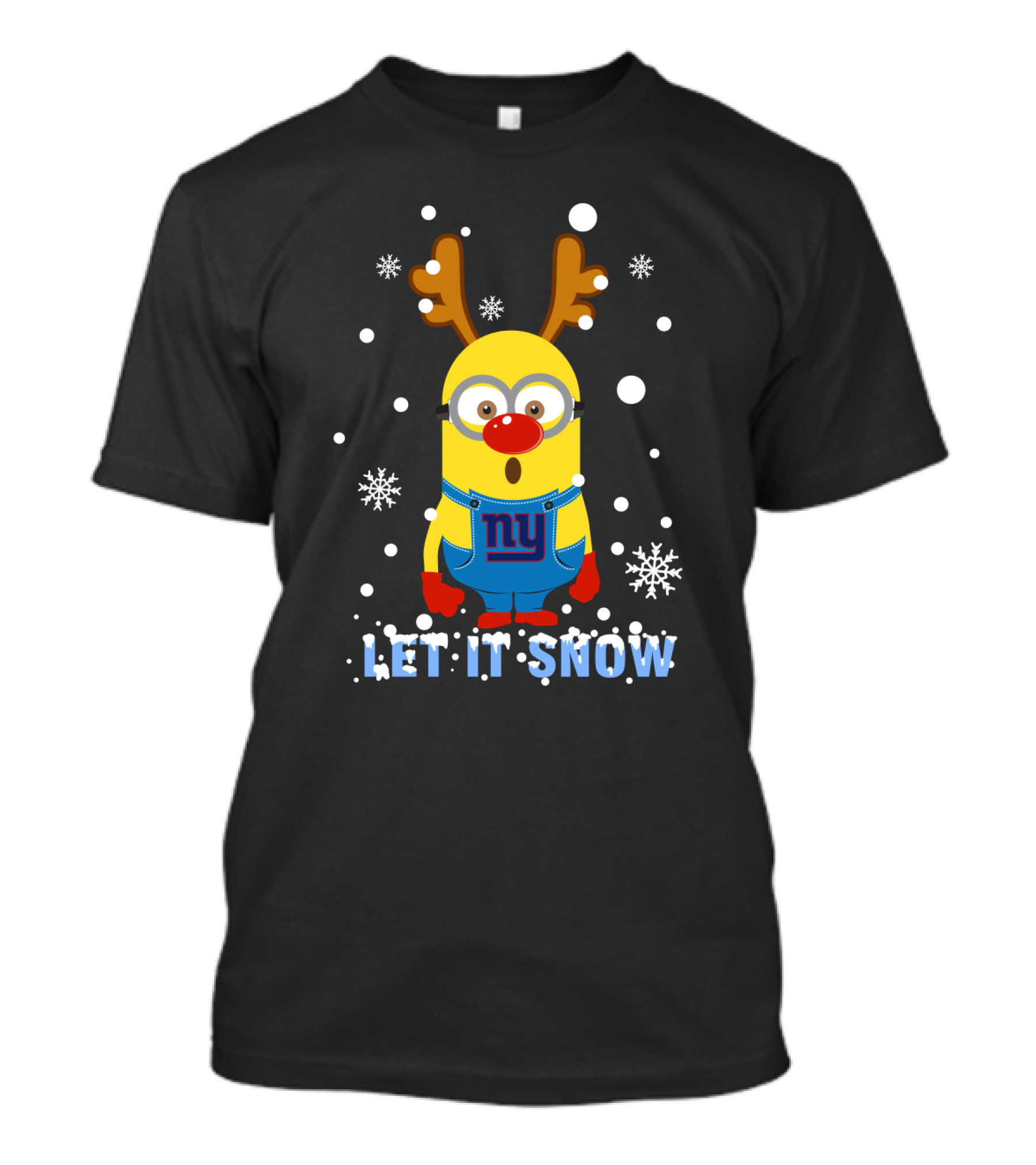 Let It Snow Minion Reindeer With Ny Giants Logo Christmas Theme T-Shirt