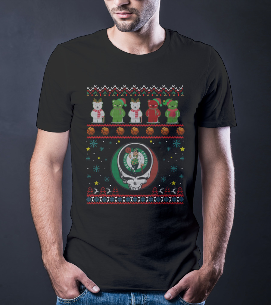 Boston Celtics Grateful Dead Bears Christmas T-Shirt