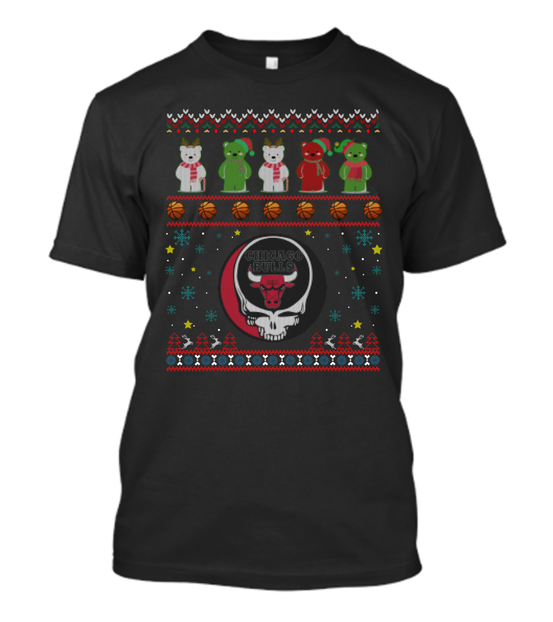 Chicago Bulls Bears Grateful Dead Christmas T-Shirt