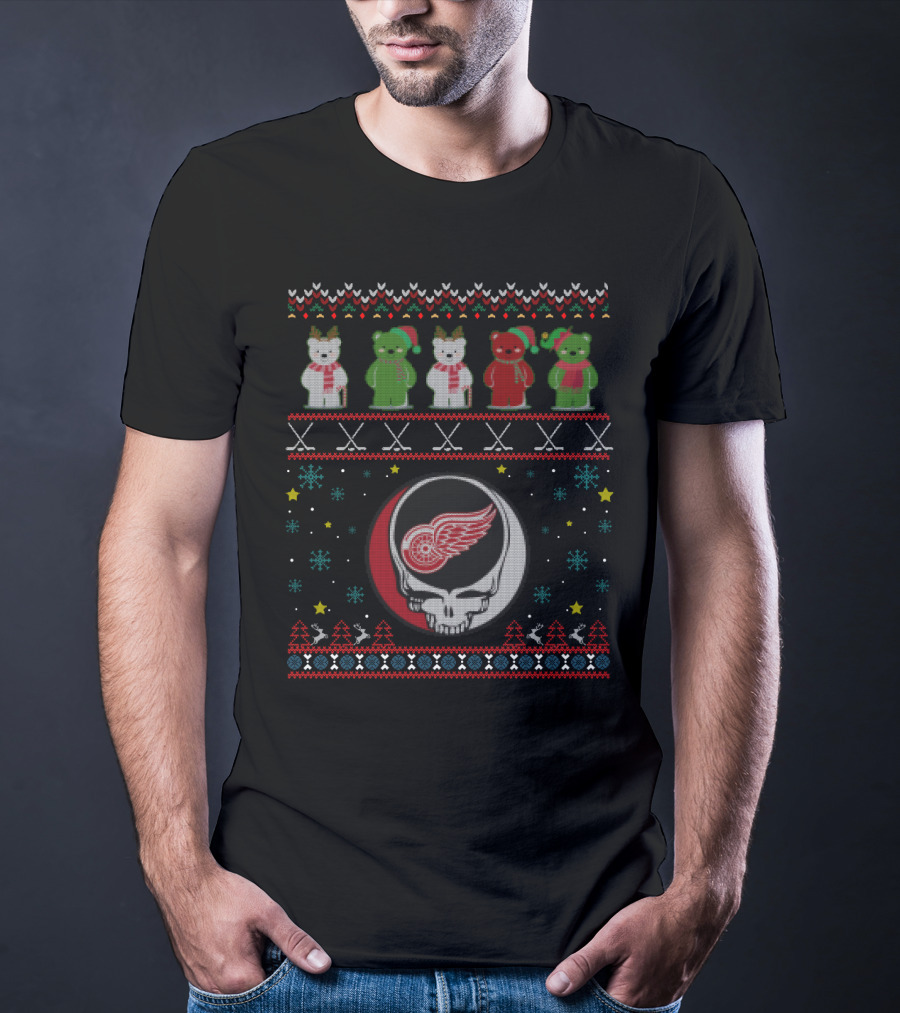 Detroit Red Wings Grateful Dead Bears Holiday T-Shirt
