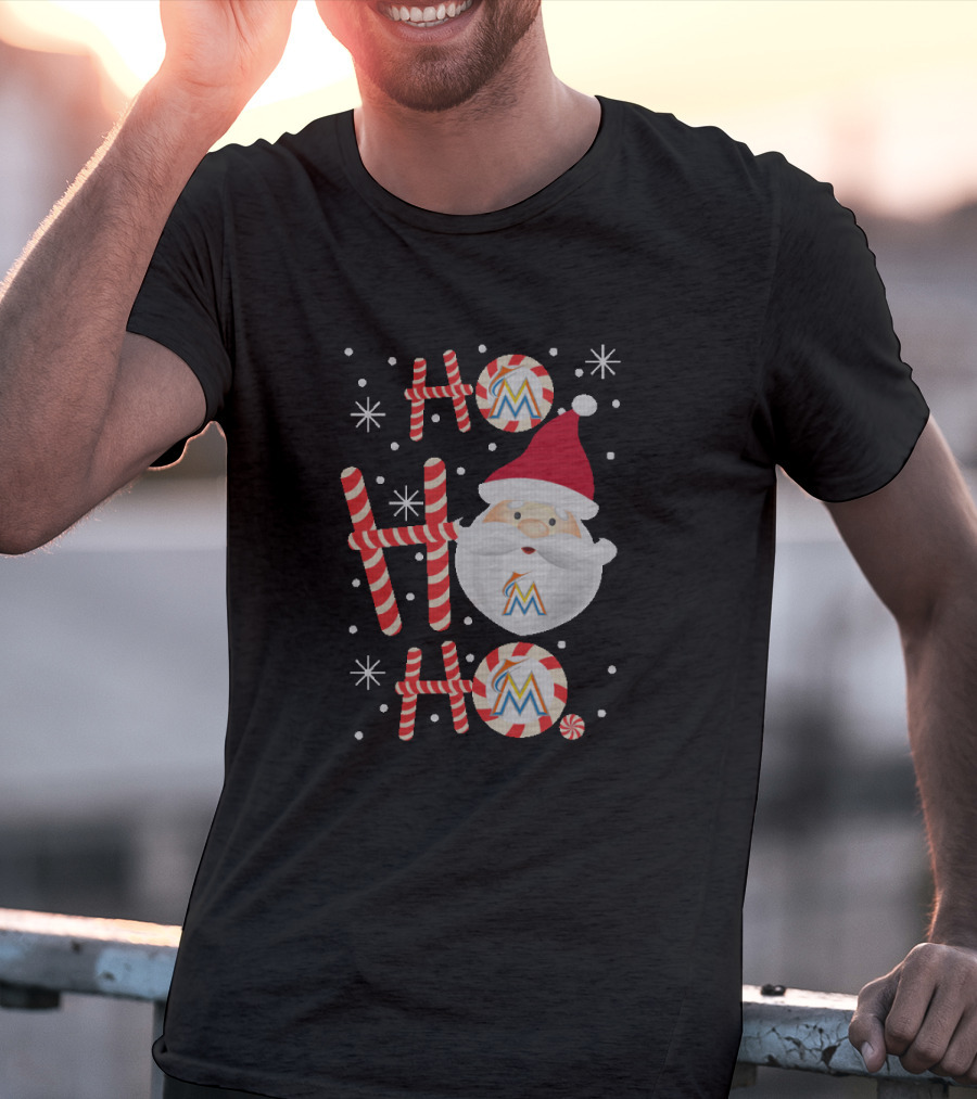 Santa Claus Ho Ho Ho Merry Christmas Miami Marlins Fans Festive Holiday T-Shirt