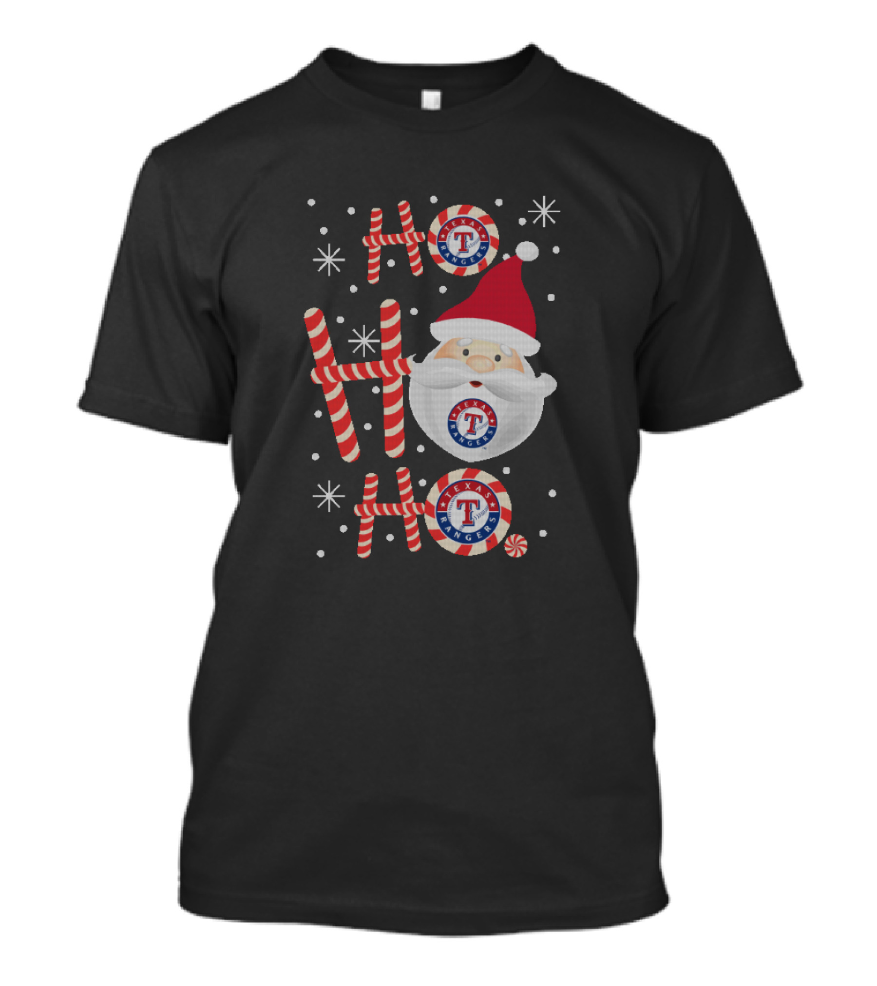 Ho Ho Ho Xmas Texas Rangers Fans Santa Candy Cane Snowflakes T-Shirt