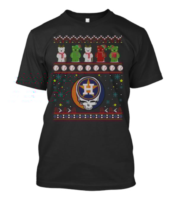 Houston Astros Grateful Dead Bears Christmas Baseball T-Shirt