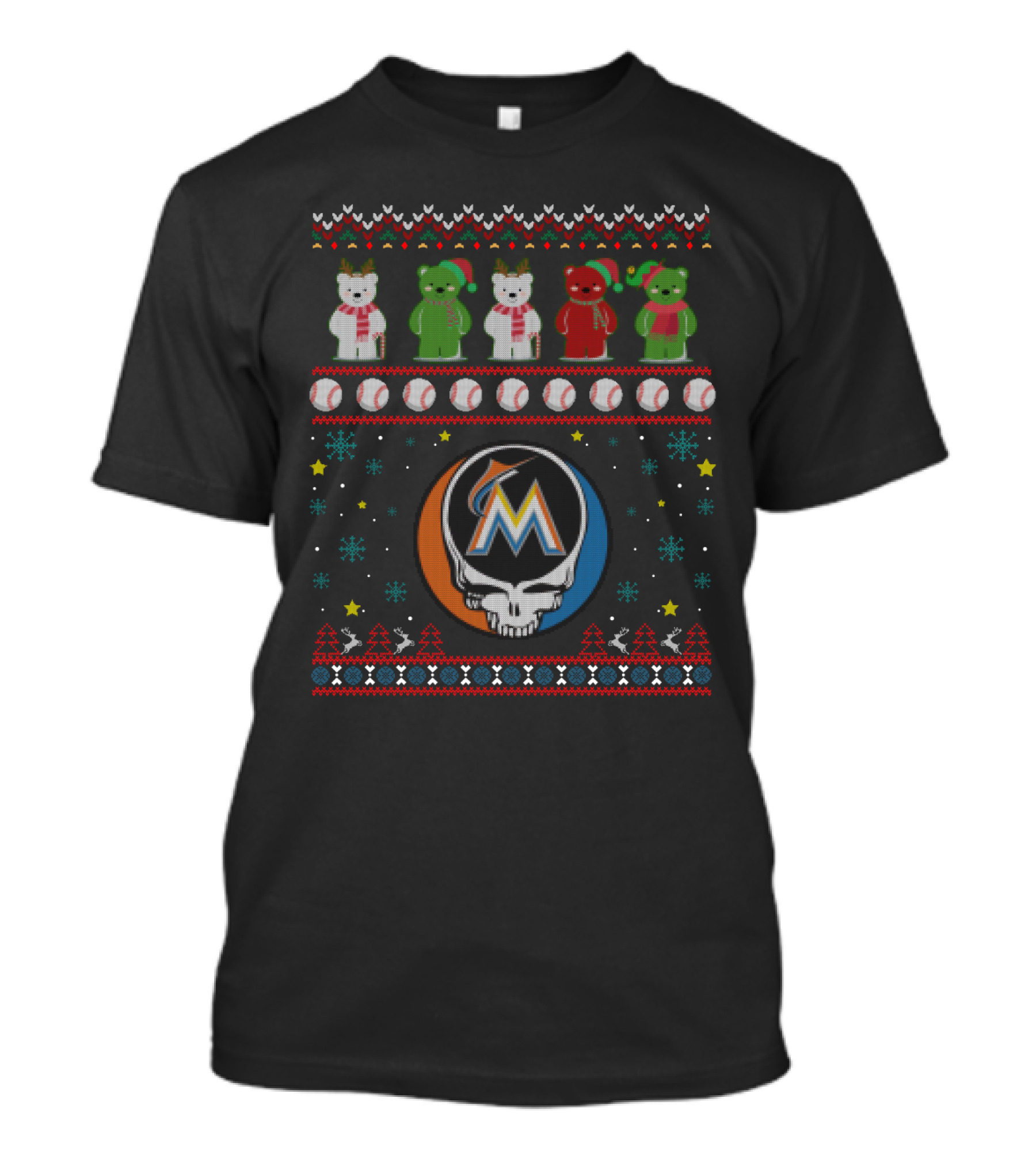 Miami Marlins Grateful Dead Bears Holiday Baseball Mashup T-Shirt