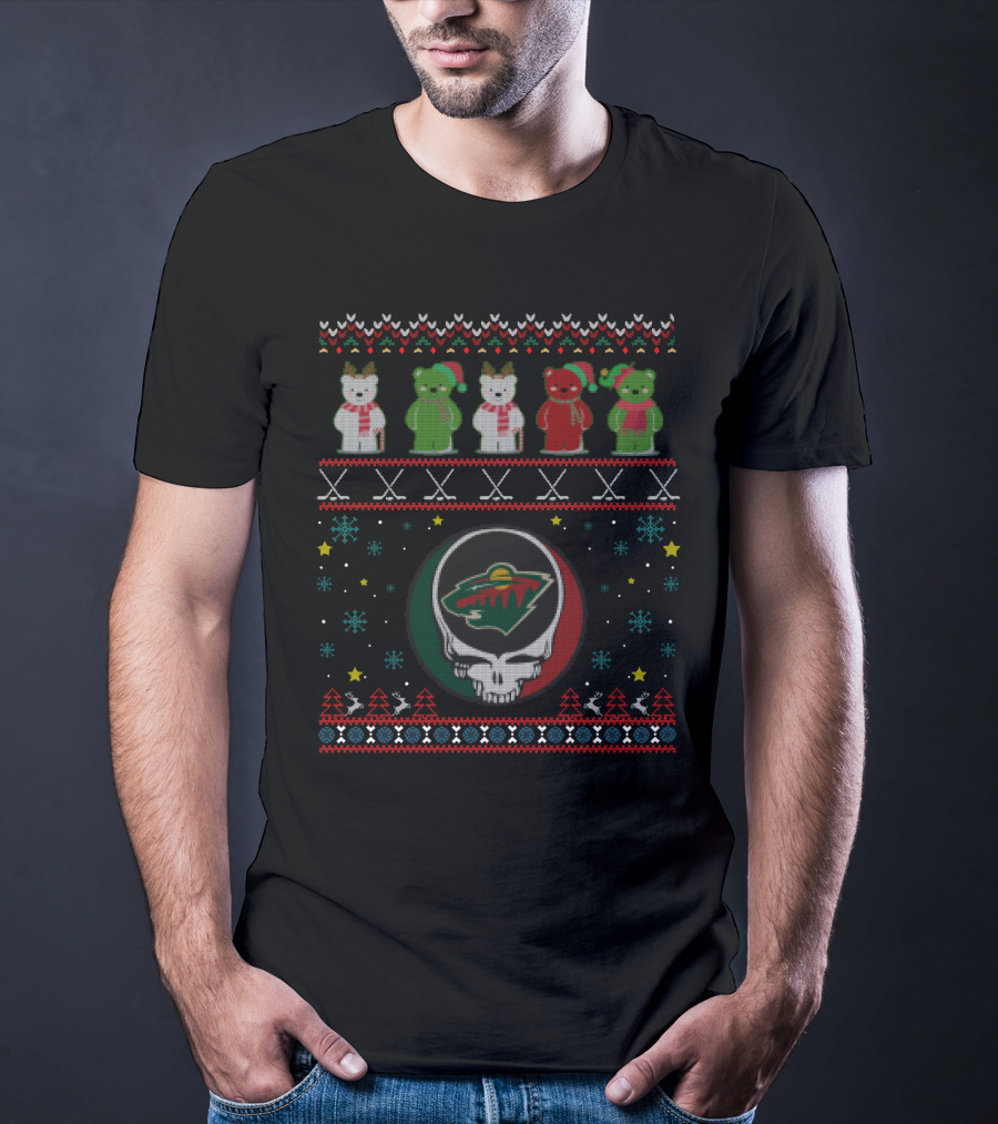 Minnesota Wild Grateful Dead Skull Bears Ugly Christmas T-Shirt