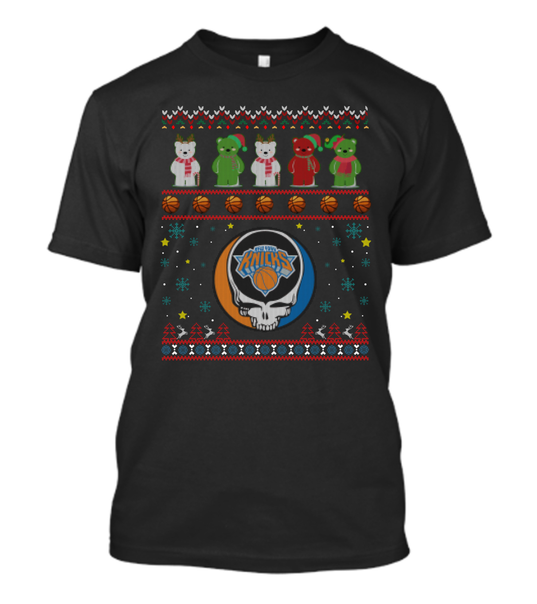 New York Knicks Grateful Dead Bears Christmas Sweater Style T-Shirt