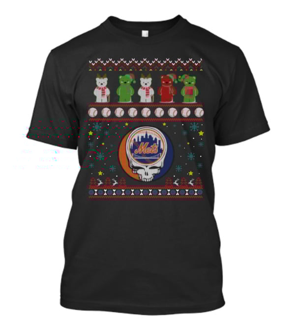 New York Mets Grateful Dead Bears Baseball Christmas T-Shirt