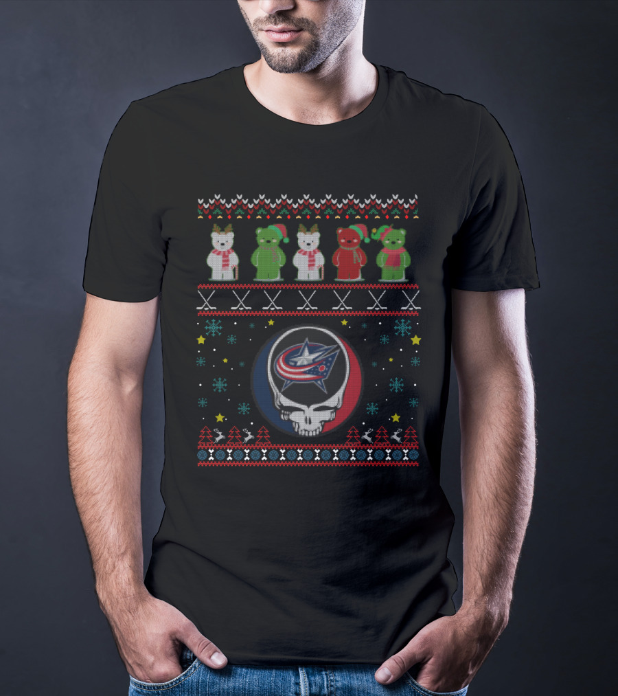 Columbus Blue Jackets Grateful Dead Bears Festive Skull T-Shirt