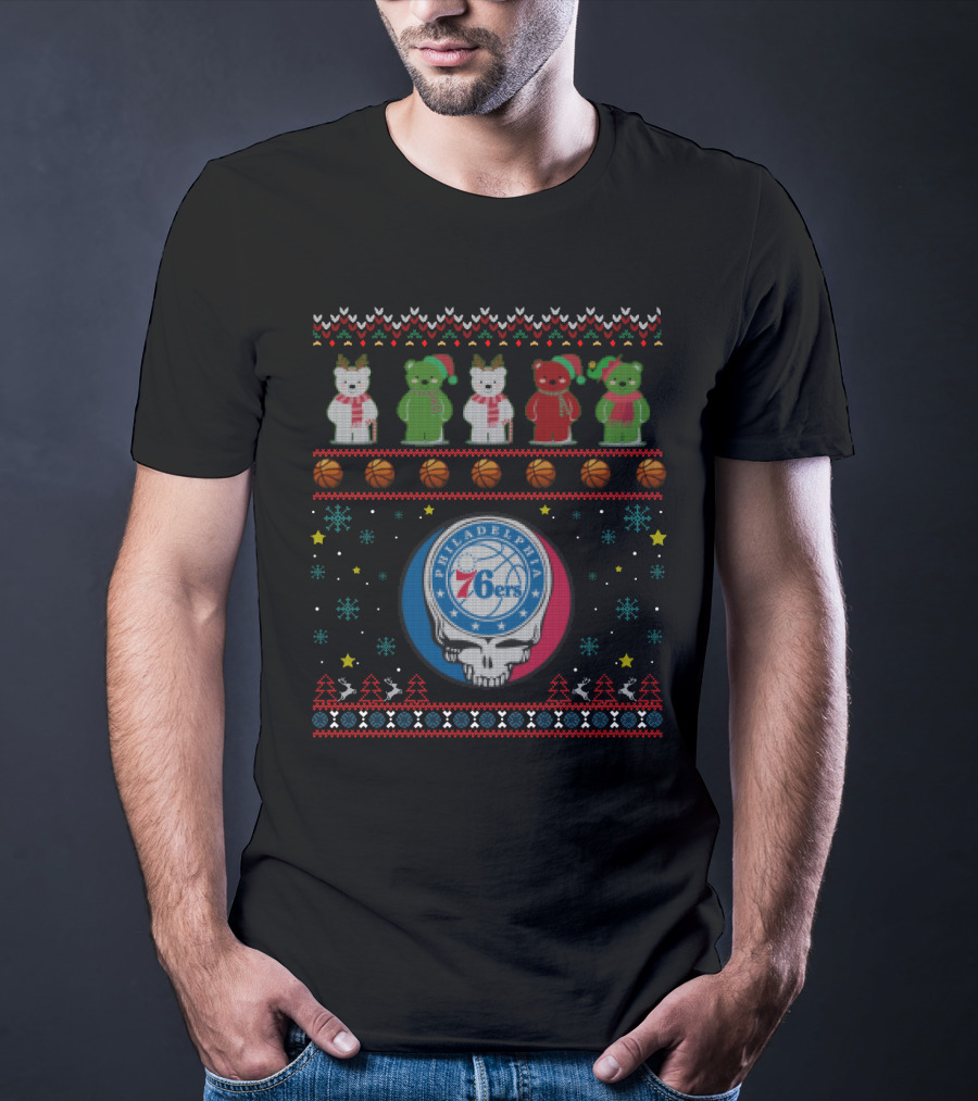 Philadelphia 76ers Grateful Dead Bears Christmas T-Shirt