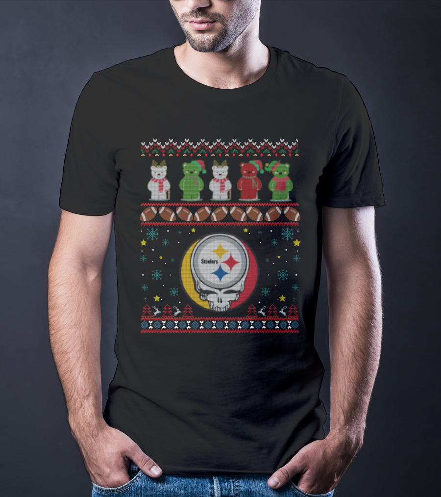 Pittsburgh Steelers Grateful Dead Bears Christmas Holiday T-Shirt