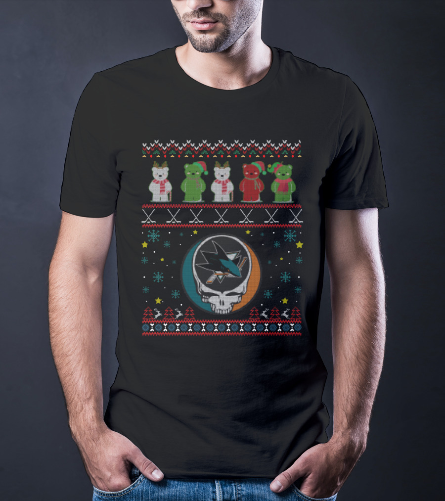 San Jose Sharks Grateful Dead Dancing Bears Steal Your Face Christmas T-Shirt